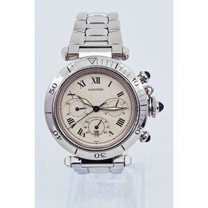 Cartier Pasha De Cartier Chronograph Quartz 38mm Stainless Steel Watch Ref 1050